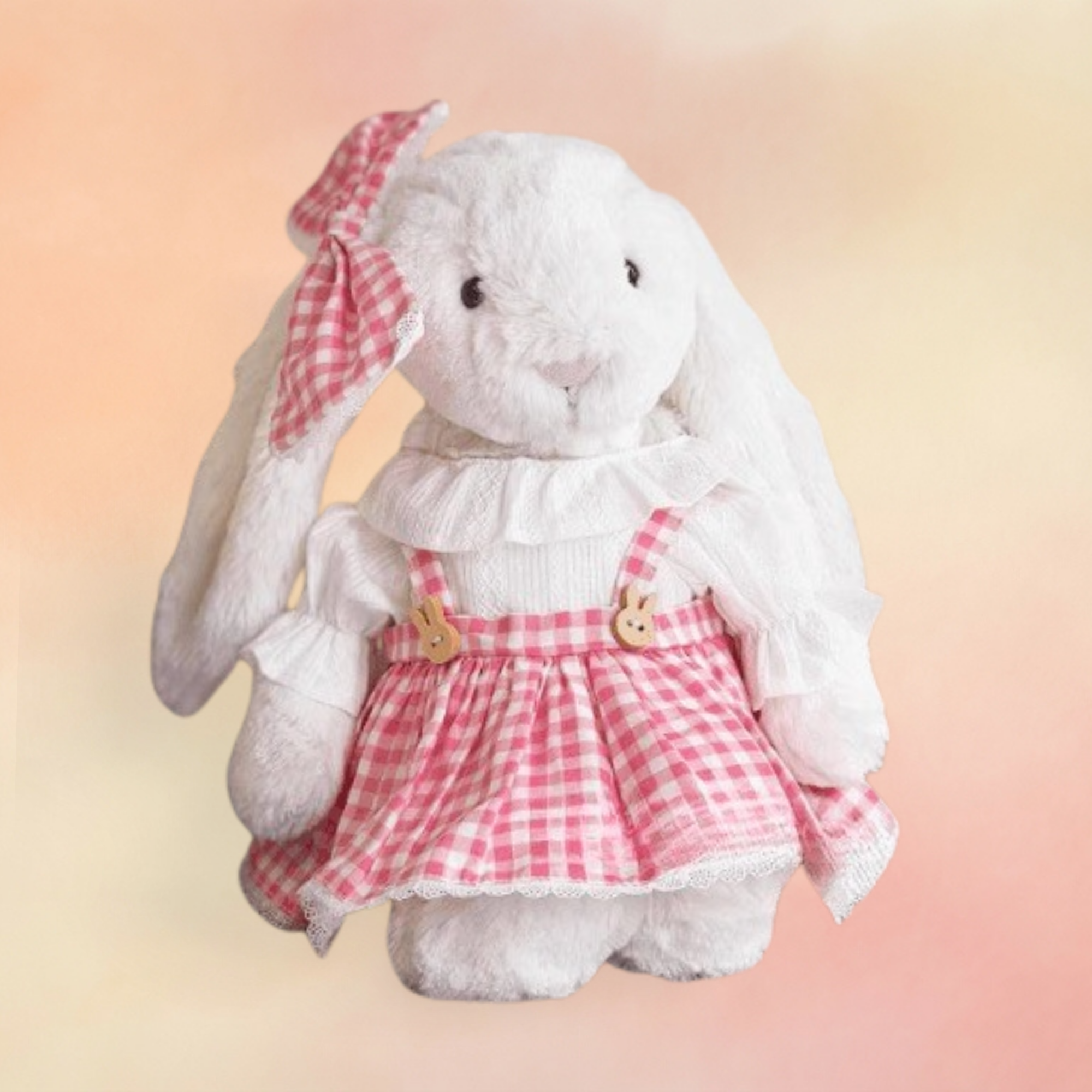 Pink Picnic Skirt Set – Gingham & Wood Button Style (for Bashful Bunny Medium) | Bashful Collection