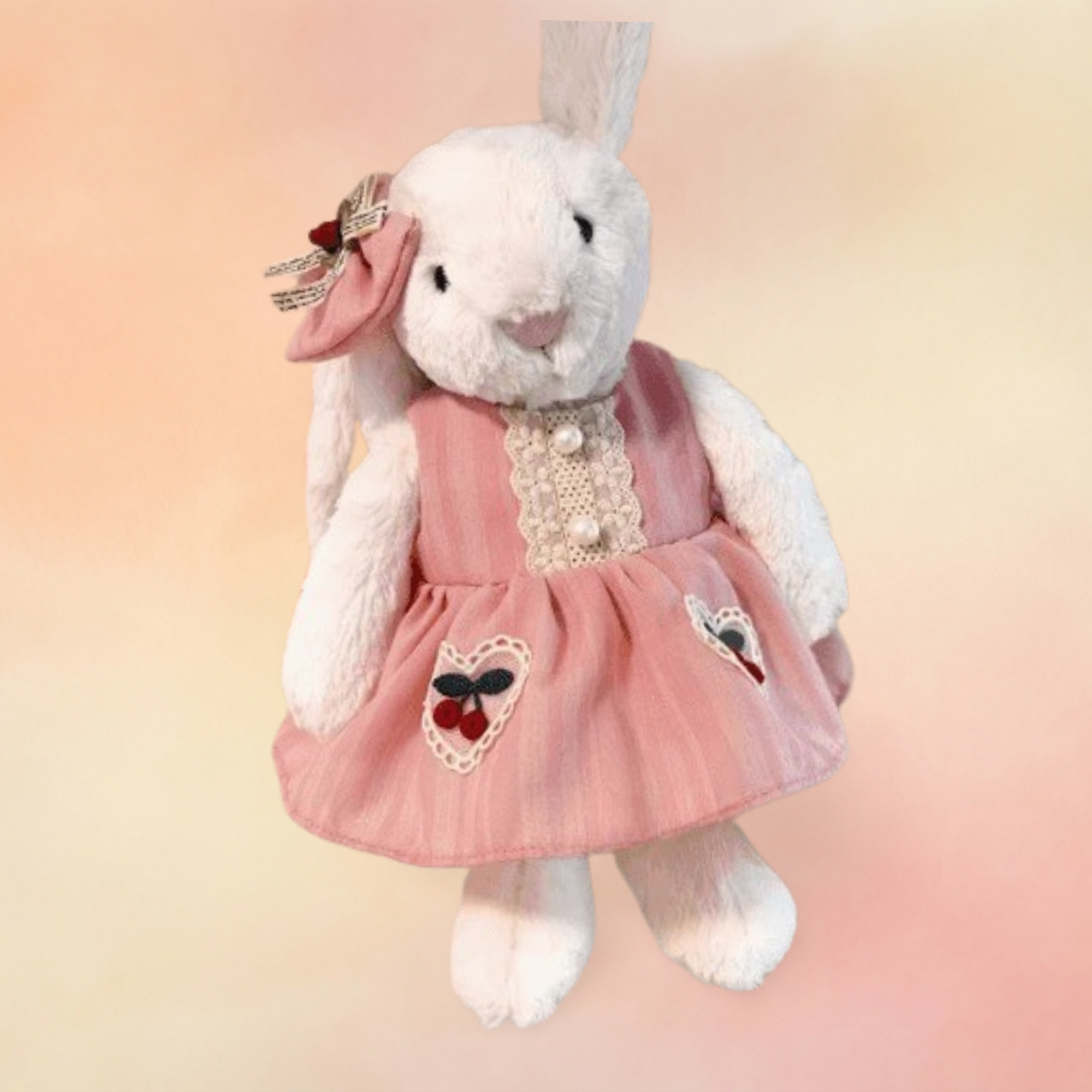 Pink Cherry Dress Set – Sakura-Inspired Dress & Hair Clip (for Bashful Bunny Medium) | Bashful Collection